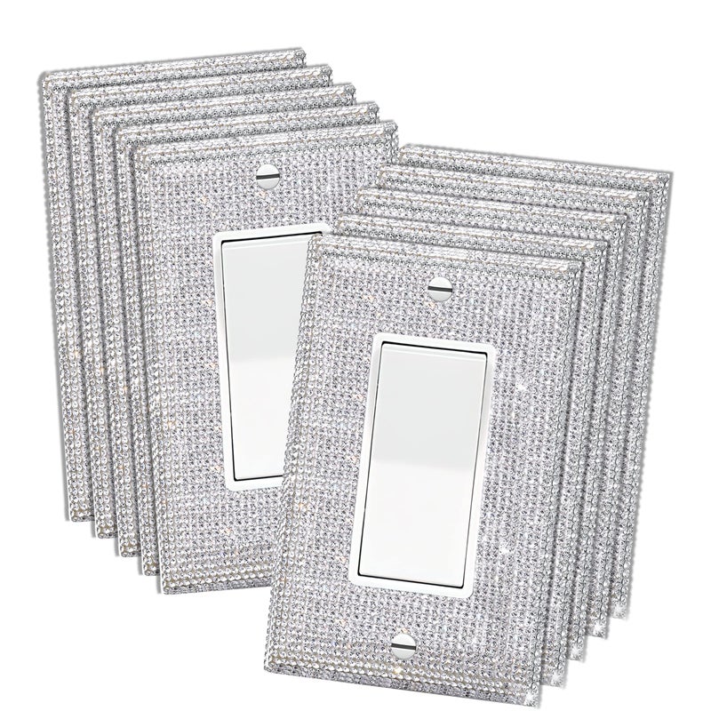 Gaocai 10 Pcs Silver Shiny Silver Golden Rhinestones Wall Plate Single Toggle Light Switch Cover Decorative Electric Outlets Durable Socket Outlet Cover - Image 2