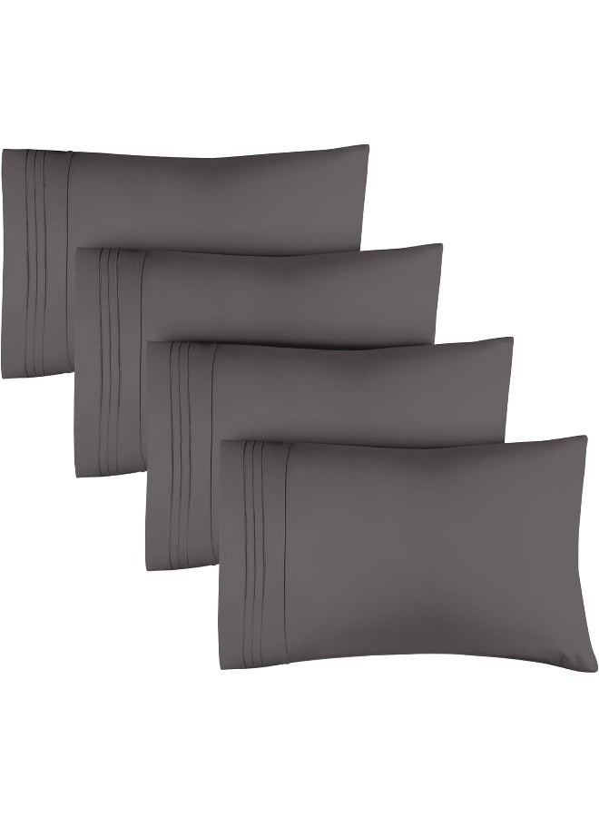 CGK Unlimited Queen Pillow Cases Set of 4 - Ultra Soft Hotel Quality Pillowcase Covers - Luxury Comfy Bedding for Women, Men, Kids & Teens - Machine Washable Pillow Protectors - 4 Pieces Set - Queen Size Dark Grey  - Image 1
