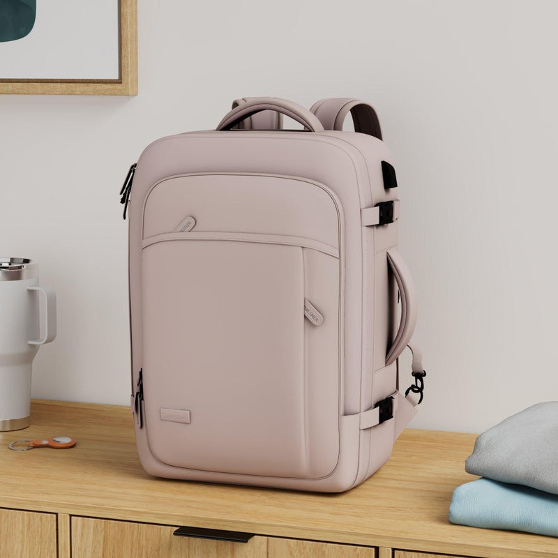 Lumesner Carry on Travel Backpack, Extra Large 40L Flight Approved for Men & Women,Expandable Large Suitcase With 4 Packing Cubes,Water Resistant Luggage Daypack Business Weekender Bag,Pink - Image 2