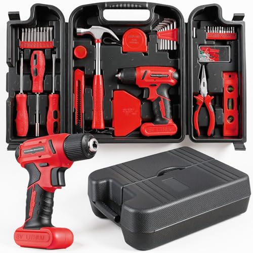 TLGREEN 101 Pcs 8V Cordless Drill and Tool Set, USB-C Rechargeable Power Tool Kit with Brushless Motor & Fast Charge, Lightweight Home Tool Kit for DIY, Repair, and Maintenance with Storage Case（Red) - Image 1