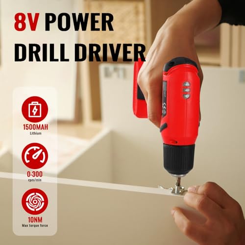 TLGREEN 101 Pcs 8V Cordless Drill and Tool Set, USB-C Rechargeable Power Tool Kit with Brushless Motor & Fast Charge, Lightweight Home Tool Kit for DIY, Repair, and Maintenance with Storage Case（Red) - Image 3