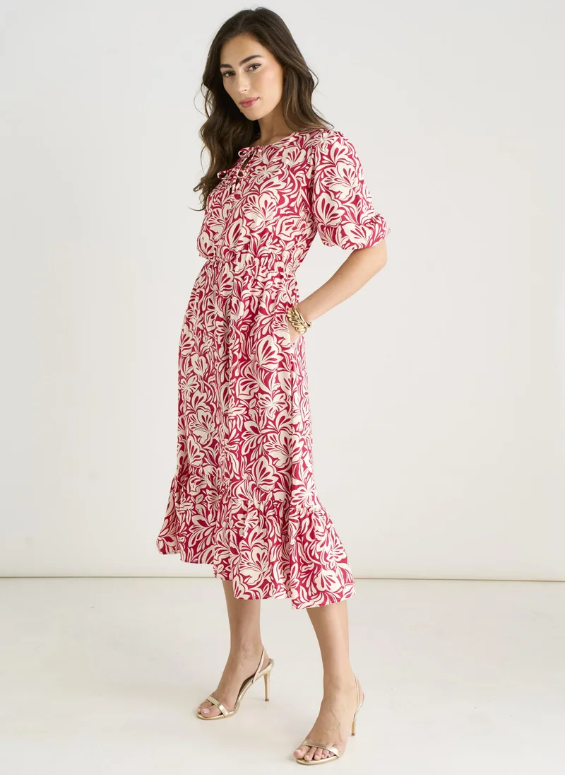 Gini London  Red Paisley Print Elasticated Waist Midi Dress for Women | Best Price UAE