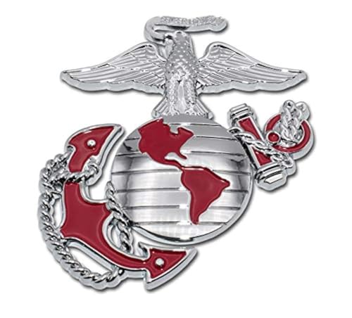 Elektroplate Officially Licensed Premium US Marine Corps Eagle Globe Anchor Insignia ChromeRed All Metal Emblem for Cars Trucks and All Auto  Universal Fit at 35 x 32  Weatherproof