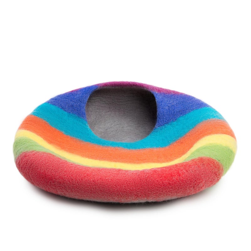 Woolygon Premium Felt Cat Cave Bed â€“ Wool Kitty Beds Handcrafted Kitten Caves Bed for Indoor Cats - Made from Merino Wool, Foldable Cat Hideaway Covered Cat House Pod (Rainbow Twist) - Image 5