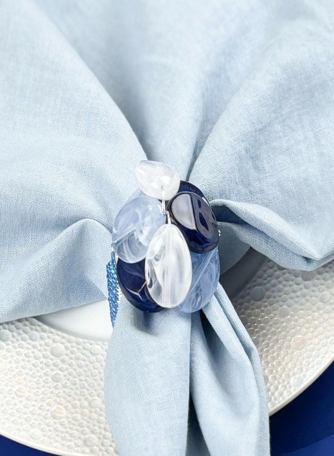 Bryonia Beaded Pebble Stone Napkin Rings – Handcrafted Acrylic Holders with Natural Coastal Look – Elegant Table Decor for Modern, Spring, Summer, Wedding, or Gift for Mom - Set of 4, Blue - Image 2