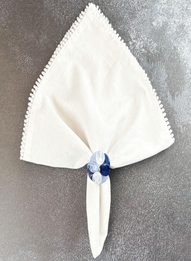 Bryonia Beaded Pebble Stone Napkin Rings – Handcrafted Acrylic Holders with Natural Coastal Look – Elegant Table Decor for Modern, Spring, Summer, Wedding, or Gift for Mom - Set of 4, Blue - Image 4
