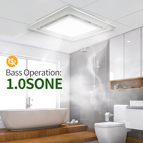 TEPU Bathroom Exhaust Fan with Light 144 CFM, 11.8In Grille, Housing 9.8" x 9.8", Duct 4 Inch, 1.0 Sone Quiet Bath Ceiling Vent Fan Combo with 6500K 1200LM LED Light, for Bathroom, Laundry, Shower - Image 5