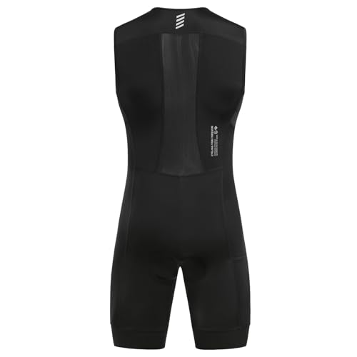 Santic بدلة ثلاثية الرياضات للرجال من سانتيك بدون أكمام مع وسادة سريعة الجفاف للسباحة وركوب الدراجات والجري مع جيوب، أسود، L - Image 3