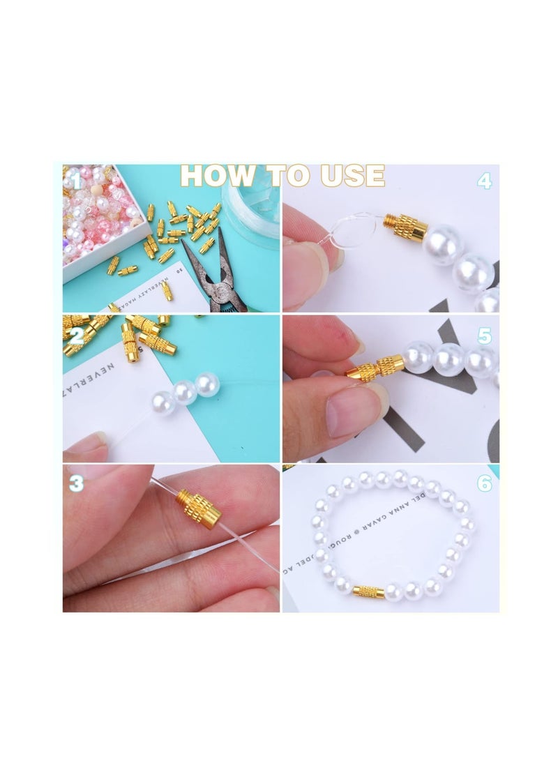 Zikra Screw Twist Clasps, Suntown Brass Jewelry End Tip Caps Tube Fastener Cord End Caps DIY Decoration Accessories for Bracelet Necklace Craft Supplies Golden and Silver 12 mm x 4.2 mm (50pcs) - Image 3