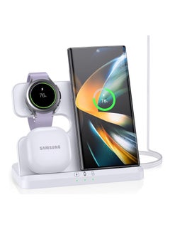 Wireless Charging Station for Samsung 3 in 1 Wireless Charger for Galaxy Watch 4/3/Active 2/1 Compatible with Samsung S22 Ultra S21 S20 Note20 Z Flip 4/3 Z Fold Galaxy Buds, White