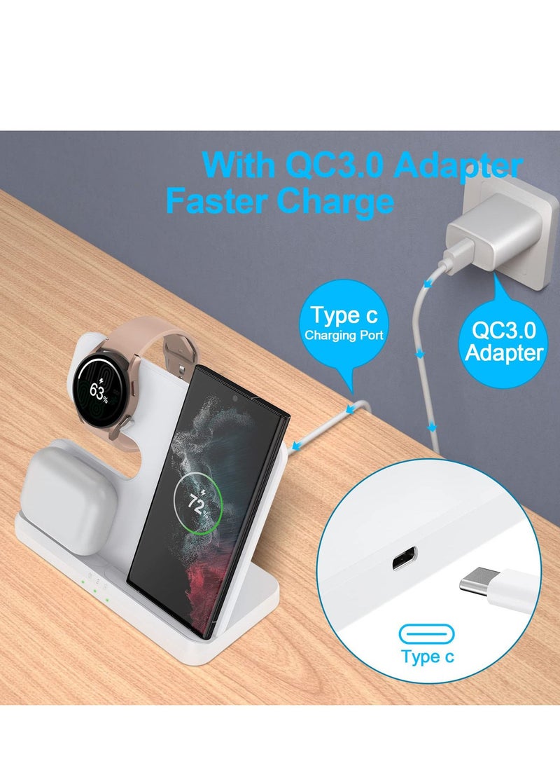 SYOSI - Wireless Charging Station for Samsung 3 in 1 Wireless Charger for Galaxy Watch 4/3/Active 2/1 Compatible with Samsung S22 Ultra S21 S20 Note20 Z Flip 4/3 Z Fold Galaxy Buds, White - Image 1