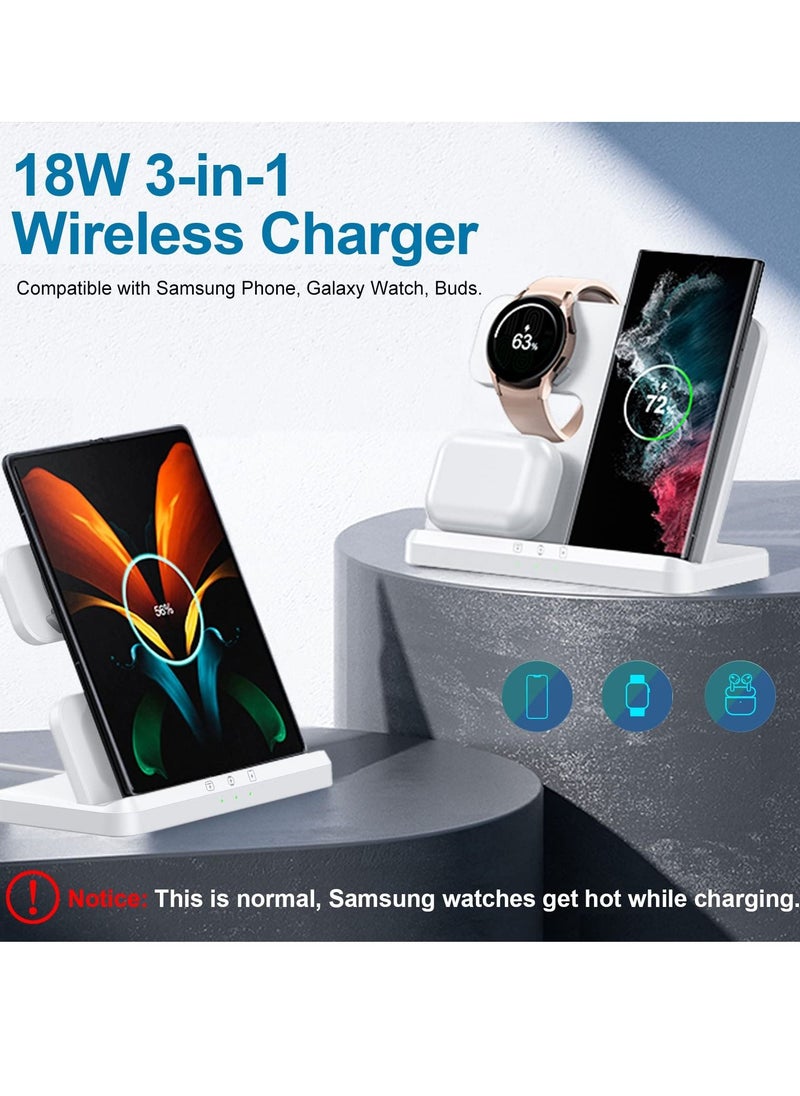 SYOSI - Wireless Charging Station for Samsung 3 in 1 Wireless Charger for Galaxy Watch 4/3/Active 2/1 Compatible with Samsung S22 Ultra S21 S20 Note20 Z Flip 4/3 Z Fold Galaxy Buds, White - Image 1