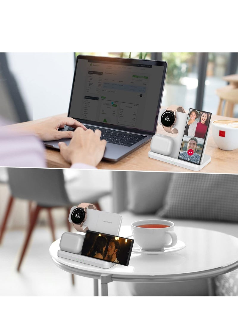 SYOSI - Wireless Charging Station for Samsung 3 in 1 Wireless Charger for Galaxy Watch 4/3/Active 2/1 Compatible with Samsung S22 Ultra S21 S20 Note20 Z Flip 4/3 Z Fold Galaxy Buds, White - Image 1