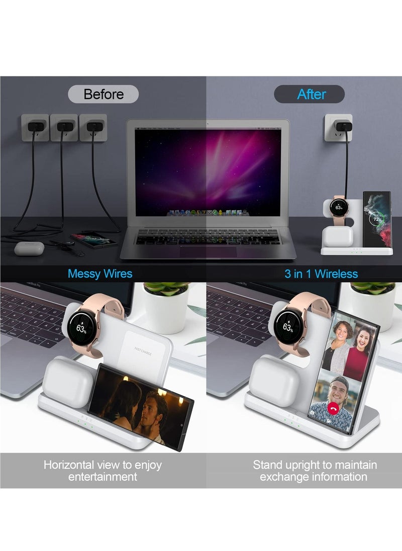 SYOSI - Wireless Charging Station for Samsung 3 in 1 Wireless Charger for Galaxy Watch 4/3/Active 2/1 Compatible with Samsung S22 Ultra S21 S20 Note20 Z Flip 4/3 Z Fold Galaxy Buds, White - Image 1