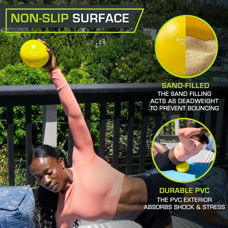 ProSourceFit Weighted Toning Exercise Balls for Pilates, Yoga, Strength Training and Physical Therapy, 2 lb to 8 lb, Color Coded - Image 3