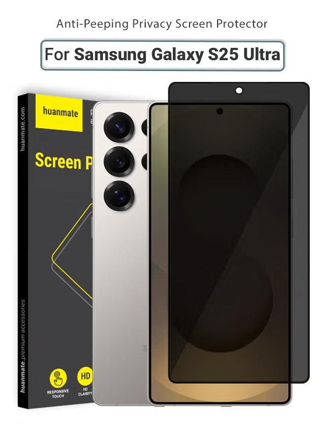 huanmate Samsung Galaxy S25 Ultra Privacy Screen Protector – Premium Edge to Edge Anti Spy Privacy Tempered Glass, Oleophobic Coating, Delicate Touch, Anti-Explosion, Smooth Arc Edge, Easy Installation  - Image 1