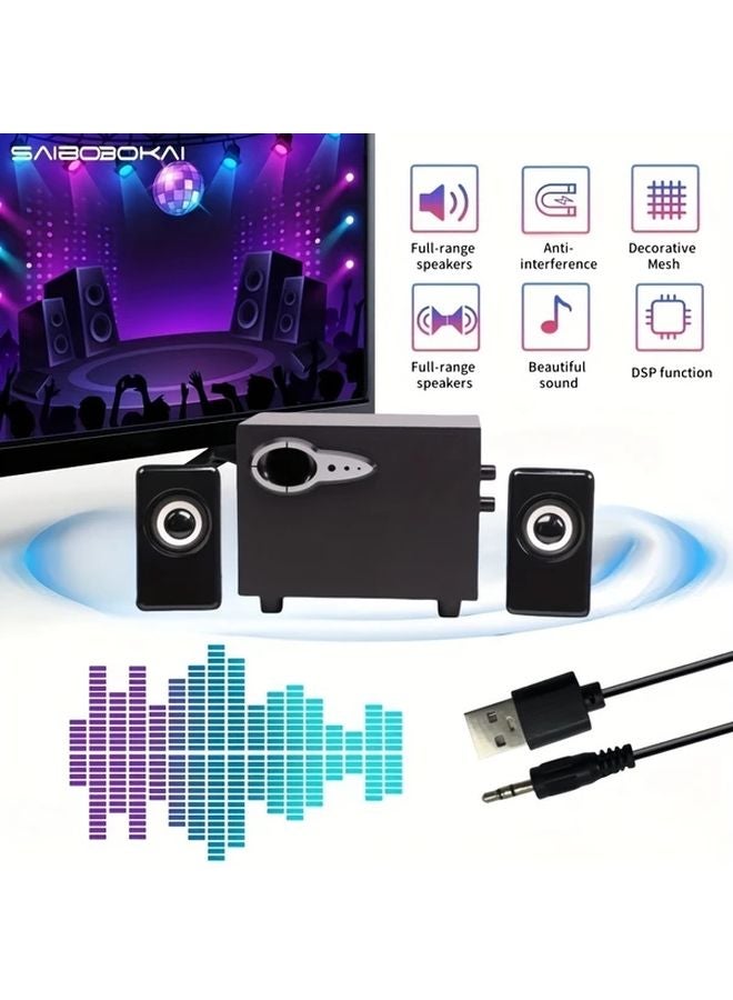 Black Wooden Cavity Subwoofer Computer Speakers USB Plug And Play Heavy Bass For PC Laptop - Image 4