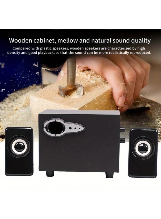 Black Wooden Cavity Subwoofer Computer Speakers USB Plug And Play Heavy Bass For PC Laptop - Image 5