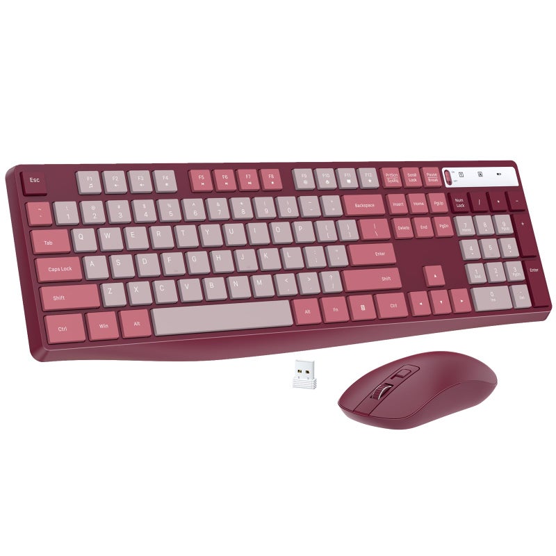 Lovaky Wireless Keyboard and Mouse Combo, Lovaky 2.4G Full-Sized Ergonomic Keyboard Mouse, 3 DPI Adjustable Cordless USB Keyboard and Mouse, Quiet Click for Computer/Laptop/Windows/Mac (1 Pack, Rose) - Image 1