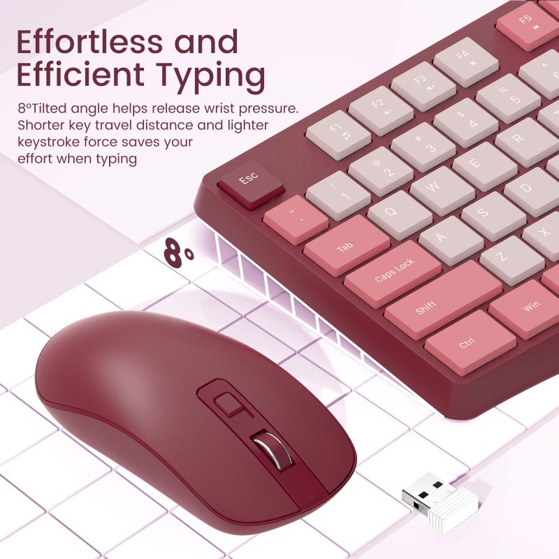 Lovaky Wireless Keyboard and Mouse Combo, Lovaky 2.4G Full-Sized Ergonomic Keyboard Mouse, 3 DPI Adjustable Cordless USB Keyboard and Mouse, Quiet Click for Computer/Laptop/Windows/Mac (1 Pack, Rose) - Image 2