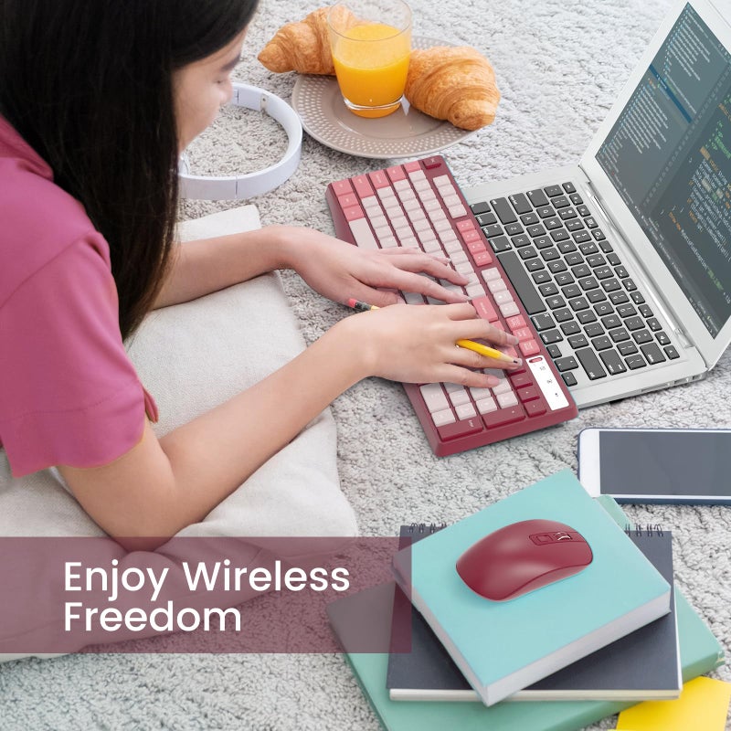 Lovaky Wireless Keyboard and Mouse Combo, Lovaky 2.4G Full-Sized Ergonomic Keyboard Mouse, 3 DPI Adjustable Cordless USB Keyboard and Mouse, Quiet Click for Computer/Laptop/Windows/Mac (1 Pack, Rose) - Image 5
