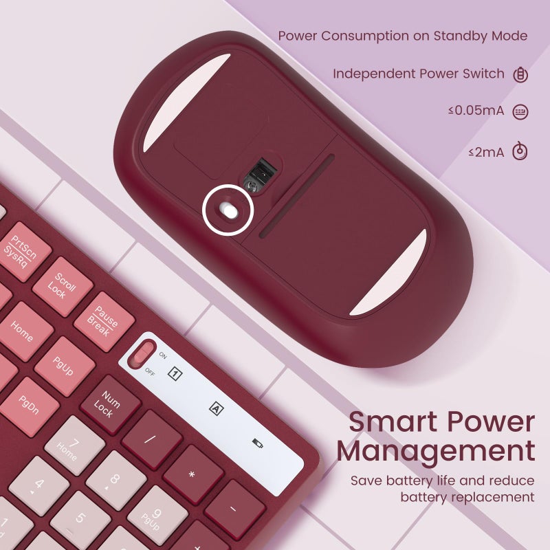 Lovaky Wireless Keyboard and Mouse Combo, Lovaky 2.4G Full-Sized Ergonomic Keyboard Mouse, 3 DPI Adjustable Cordless USB Keyboard and Mouse, Quiet Click for Computer/Laptop/Windows/Mac (1 Pack, Rose) - Image 3