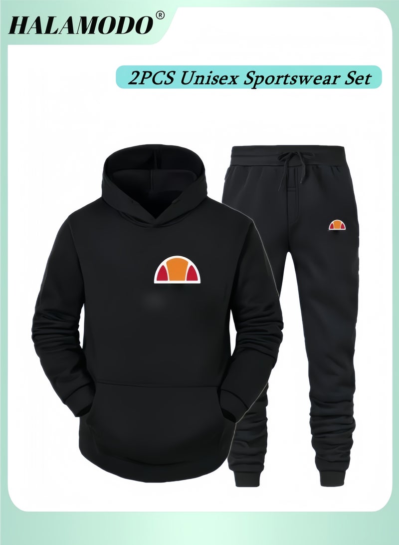 هالامودو 2 قطعة ملابس رياضية للجنسين طقم ملابس رياضية للجنسين مكون من 1 قطعة هودي و1 قطعة بنطال رياضي مطبوع بأكمام طويلة بلوزات مطبوعة بأكمام طويلة بلوزات ناعمة بلوفر شبابي ناعم بأربطة للارتداء اليومي - Image 1