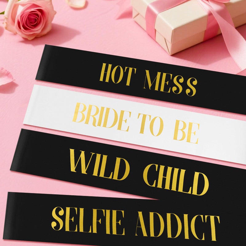 KICOSY 18 Piece Bachelorette Party Sashes Set - 1 White Bride Sash & 17 Black Bridesmaid Sashes with Gold Lettering, Pre - Wedding Bridal Shower Favors - Image 3