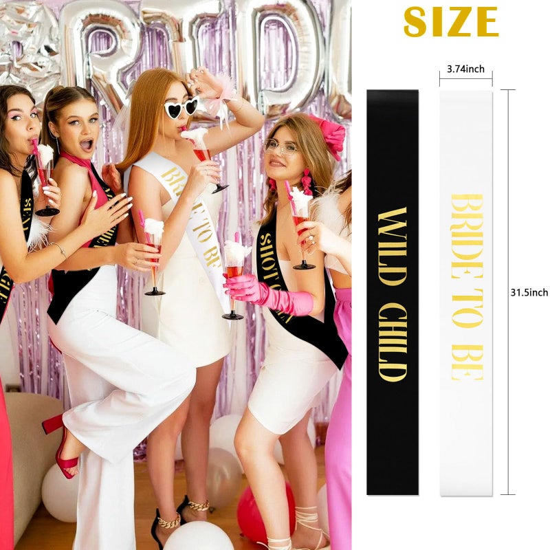 KICOSY 18 Piece Bachelorette Party Sashes Set - 1 White Bride Sash & 17 Black Bridesmaid Sashes with Gold Lettering, Pre - Wedding Bridal Shower Favors - Image 5