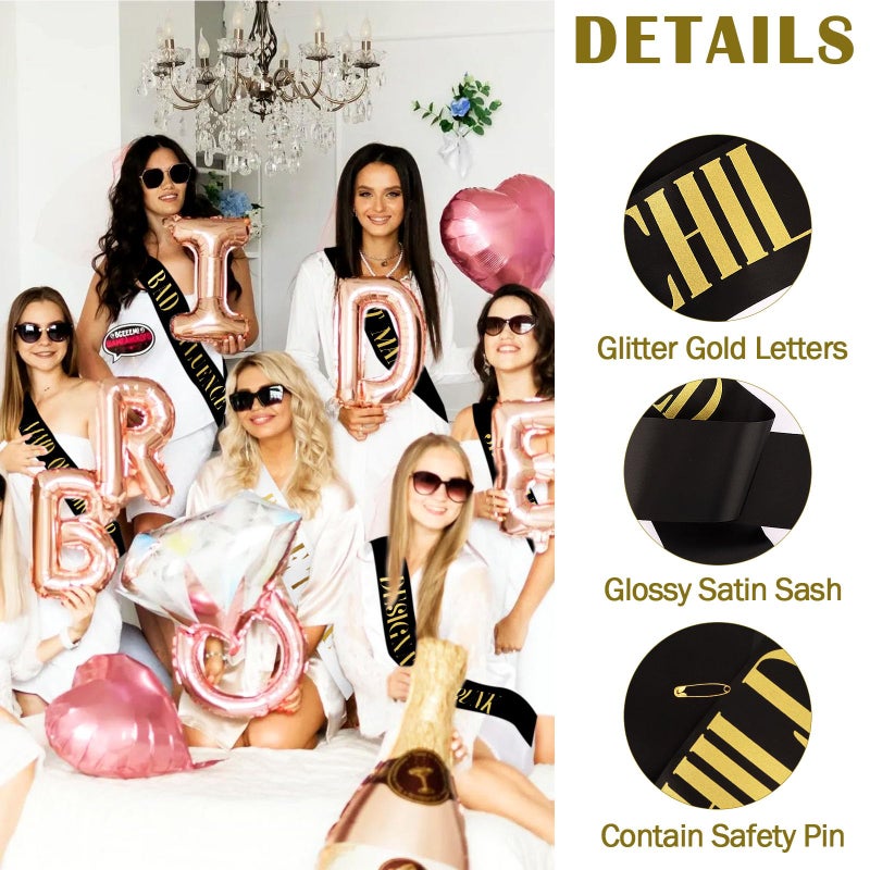 KICOSY 18 Piece Bachelorette Party Sashes Set - 1 White Bride Sash & 17 Black Bridesmaid Sashes with Gold Lettering, Pre - Wedding Bridal Shower Favors - Image 4