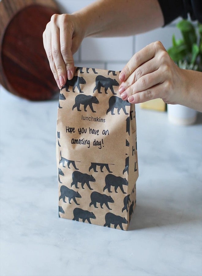 Lunchskins Compostable Paper Lunch Bags Variety Pack - 50 Count | Brown Kraft Paper Sacs with Note Area | 25 Avocado Print + 25 Bear Print Eco-Friendly Lunch and Snack Bags - Image 5