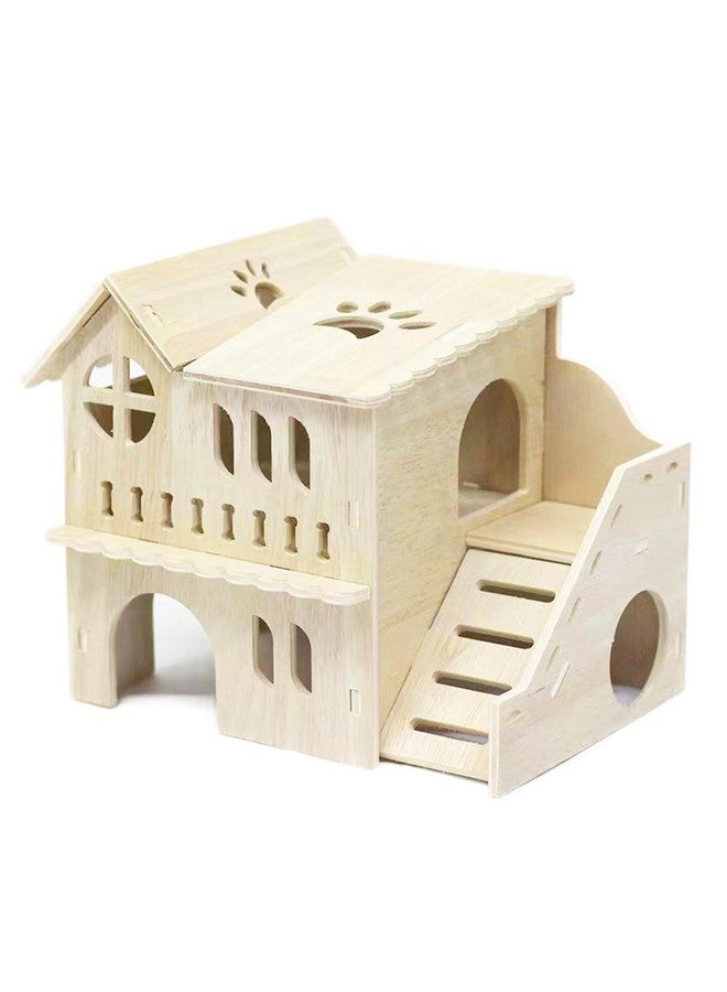 Generic Fulxposs Hamster Cage Accessories,Hamster Hideout,Small Pets Activity Toy Woodland House,Wooden Rat Playground Platform Habitats Decor for Hamster Mice Gerbils Mouse(Villa Style)  - Image 1