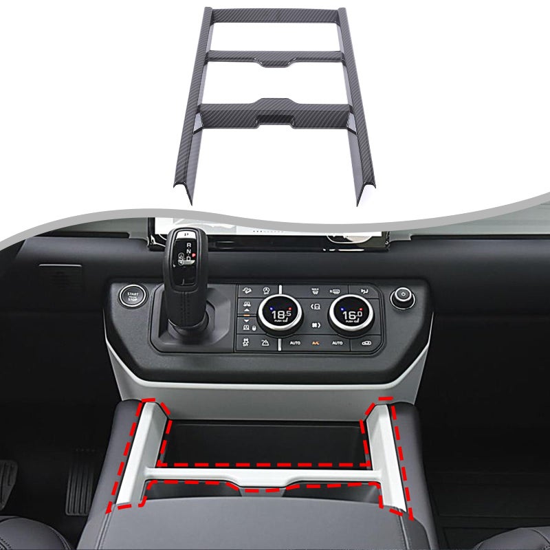 غطاء لوحة تزيين الكونسول المركزي من ABS لسيارة لاند روفر ديفندر 110 130 90 2025 2026 إطار حامل الأكواب الداخلي لوحة التحكم ملحقات ترقية LR Defender تشكيل ألياف الكربون