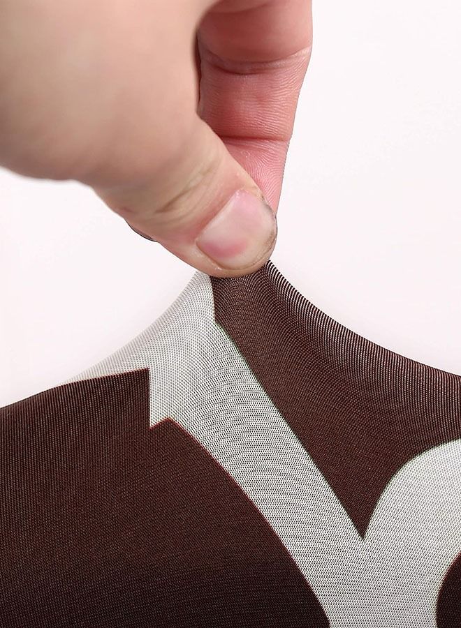 6-Piece High Back Stretchable Chair Cover Brown/White - Image 3