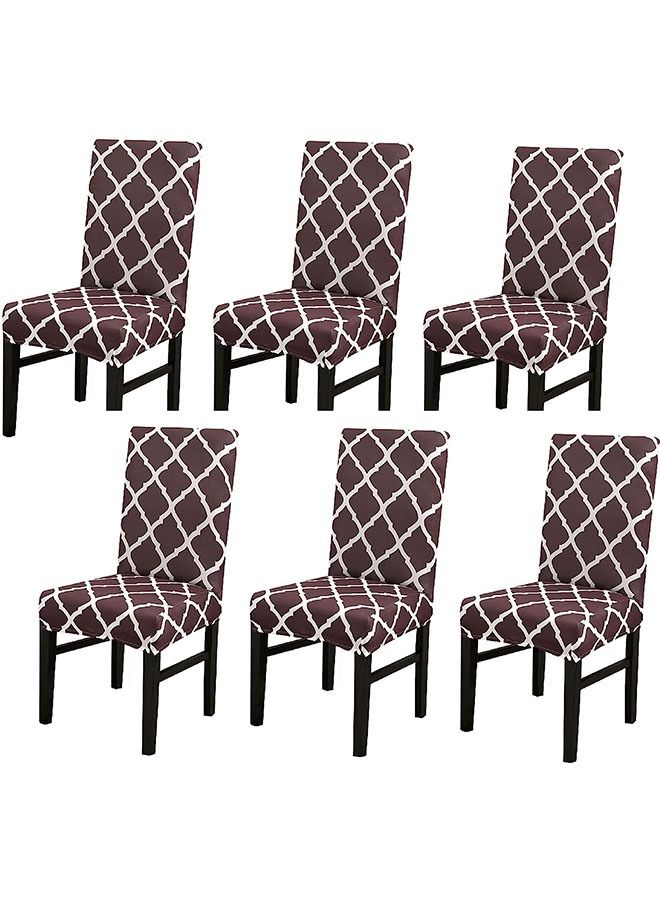 6-Piece High Back Stretchable Chair Cover Brown/White - Image 1