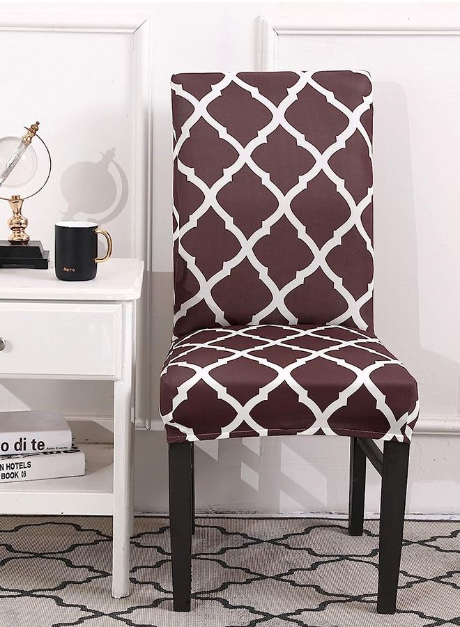 6-Piece High Back Stretchable Chair Cover Brown/White - Image 2