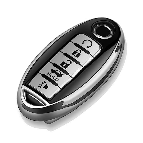 Tukellen Compatible with Nissan Key Fob Cover Soft TPU Key Case for Infiniti X-Trail Rogue Altima Quest Pathfinder Sentra Patrol CIMA Fuga Armada Teana Murano 5 Buttons Key Shell-Silver - Image 1
