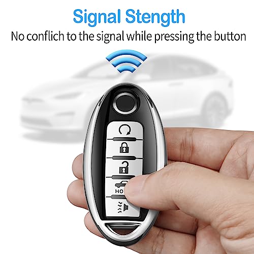 Tukellen Compatible with Nissan Key Fob Cover Soft TPU Key Case for Infiniti X-Trail Rogue Altima Quest Pathfinder Sentra Patrol CIMA Fuga Armada Teana Murano 5 Buttons Key Shell-Silver - Image 5