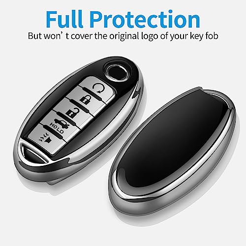 Tukellen Compatible with Nissan Key Fob Cover Soft TPU Key Case for Infiniti X-Trail Rogue Altima Quest Pathfinder Sentra Patrol CIMA Fuga Armada Teana Murano 5 Buttons Key Shell-Silver - Image 3