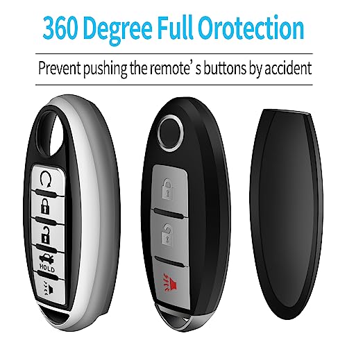 Tukellen Compatible with Nissan Key Fob Cover Soft TPU Key Case for Infiniti X-Trail Rogue Altima Quest Pathfinder Sentra Patrol CIMA Fuga Armada Teana Murano 5 Buttons Key Shell-Silver - Image 4