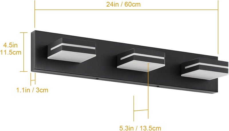 SineRise LED Modern Bathroom Vanity Light Fixture - 3-Light, 24-Inch, Matte Black - Image 5