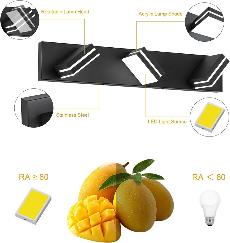 SineRise LED Modern Bathroom Vanity Light Fixture - 3-Light, 24-Inch, Matte Black - Image 2