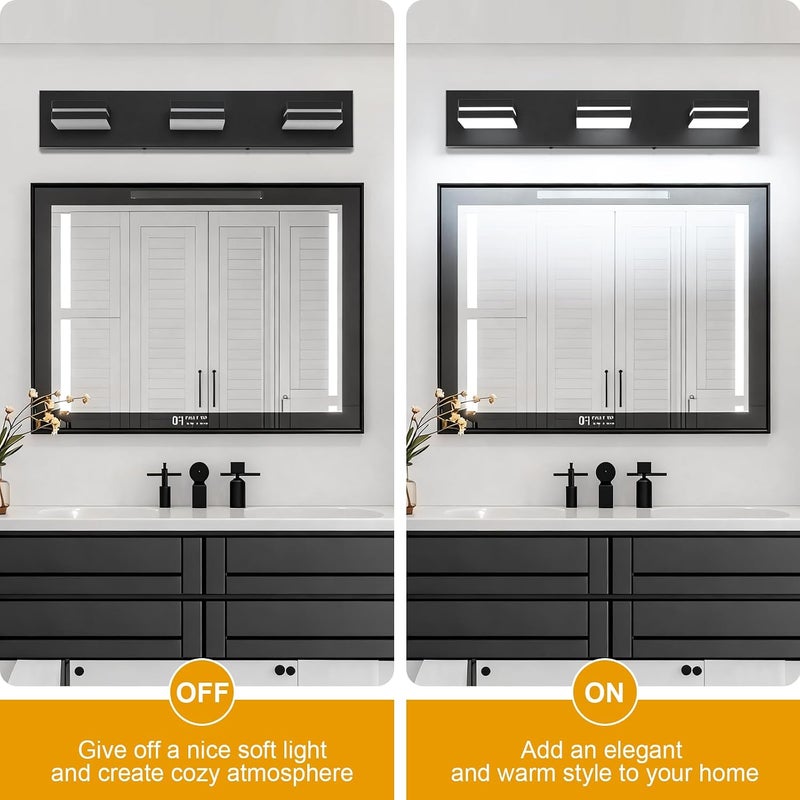 SineRise LED Modern Bathroom Vanity Light Fixture - 3-Light, 24-Inch, Matte Black - Image 3