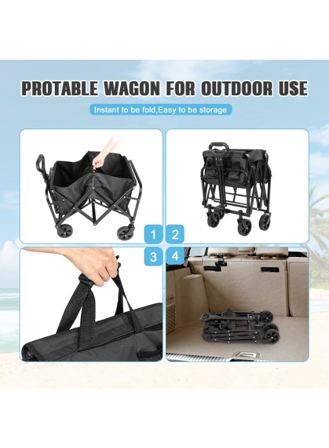 إي وورلد عربة تسوق قابلة للطي – عربة متعددة الاستخدامات شديدة التحمل بسعة 360 رطلاً، مع مقبض قابل للتعديل، وجيبين، وعجلات دوارة بزاوية 360°، قماش مقاوم للماء، مدمجة للبحر، والتخييم، والحديقة، والاستخدام اليومي – اللون الأسود - Image 4