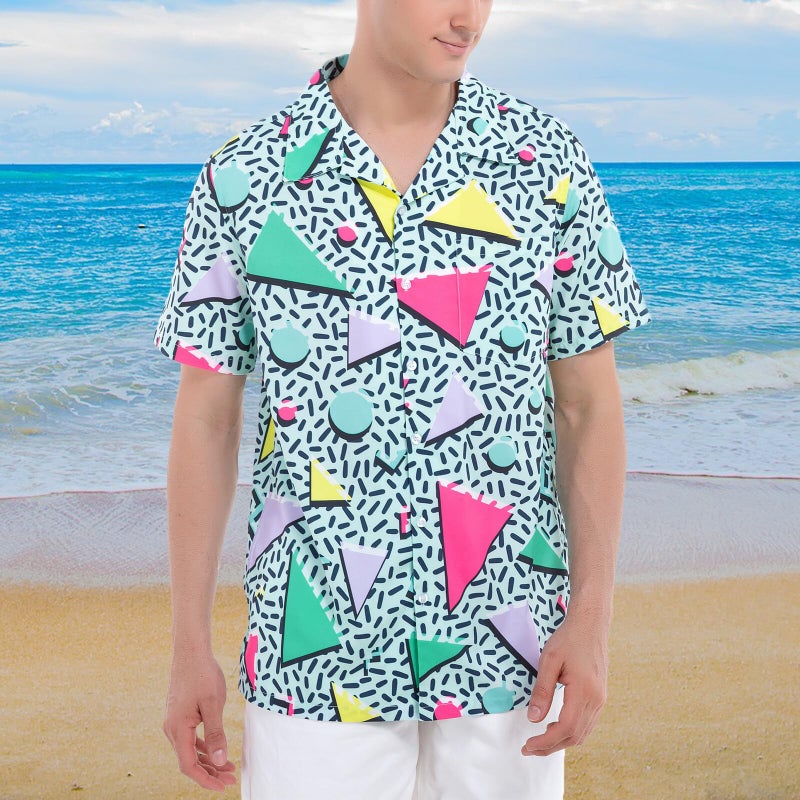Artsadd 80s Outfit for Men Hawaiian Shirt 90s Shirts Button Down Retro 80's Themed Party Outfits Disco Costume Beach Clothes L - Image 2