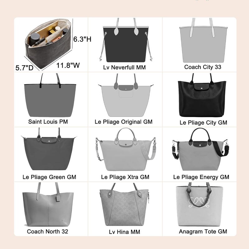 Doxo Purse Organizer Insert,Tote Bag Insert for Lv Neverfull MM,Long champ Le-pliage GM and More,Bag Organizer Insert with Zipper(Large,Black-beige) - Image 5