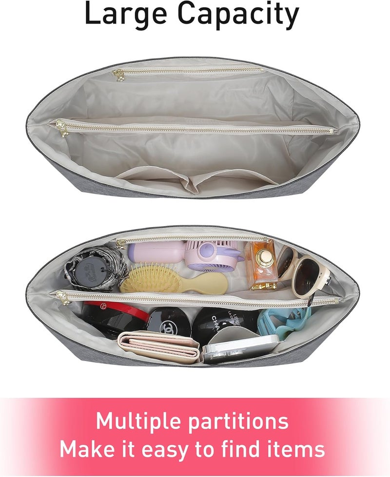Doxo Purse Organizer Insert,Tote Bag Insert for Lv Neverfull MM,Long champ Le-pliage GM and More,Bag Organizer Insert with Zipper(Large,Black-beige) - Image 3