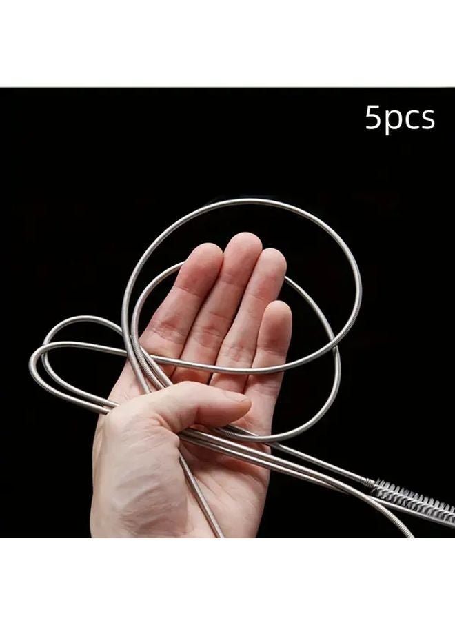 5pcs 59 Inch Flexible Drain Clog Remover Manual Plumbing Snake Brush For Kitchen Bathroom Pipes - Image 1
