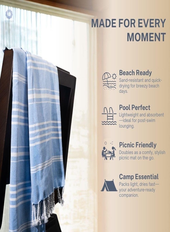 9Threads 100% Cotton Turkish Beach Towel with Bag Towels Oversized 36"x72" Pool Absorbent Extra Large Quick Dry Sand Travel Towel (Azure Bliss, 4 Pack) - Image 4