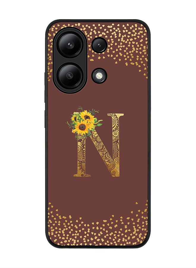 Stylizedd Rugged Black edge case for Xiaomi Redmi Note 13 4G, Cover Custom Monogram Initial Letter Mandala Floral Pattern Alphabet - N  (Brown ) - Image 1